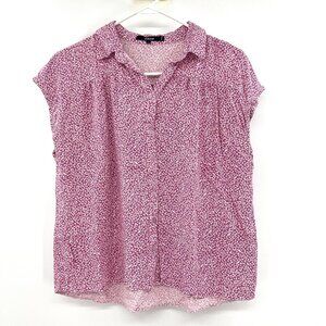 Etam Purple Orange Floral Button Front Cap Sleeve Blouse Women's Large